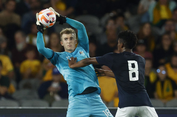 Joe Gauci made his debut for the Socceroos last year against Ecuador.