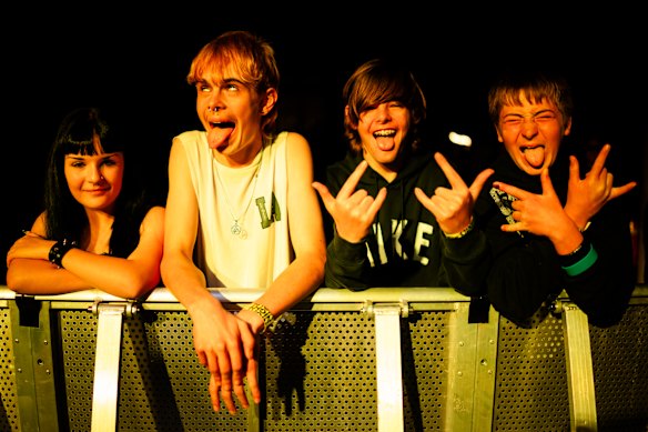 Teens at the front barricade of Orange’s The Gig festival.