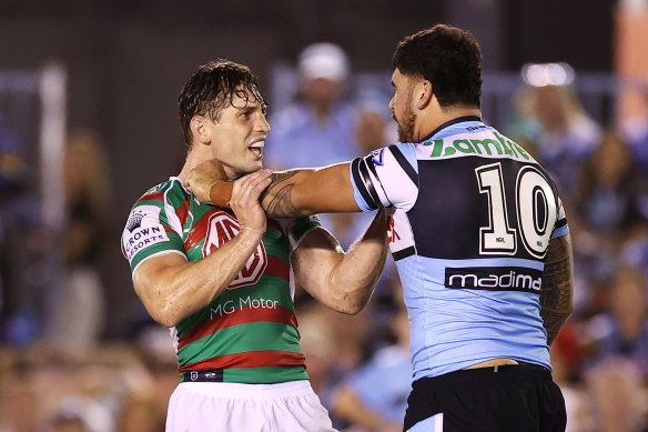 Cameron Murray in the heat of battle for South Sydney on the weekend.