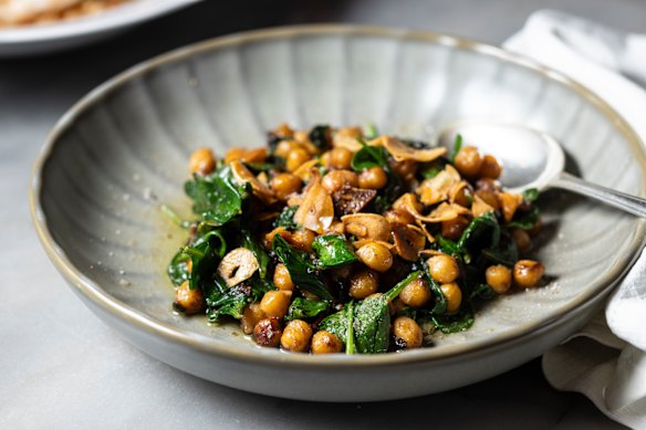 Spiced chickpeas and spinach is a menu mainstay.