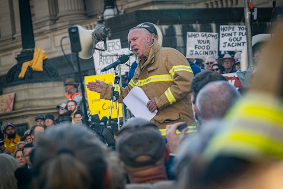 Marshall addressing volunteer firefighters last year.