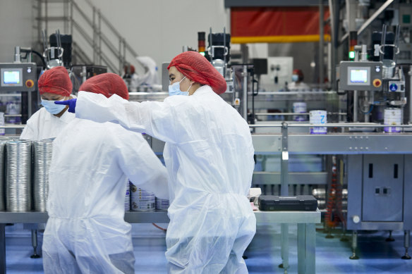 Line workers at Bubs’ Dandenong factory in Victoria.