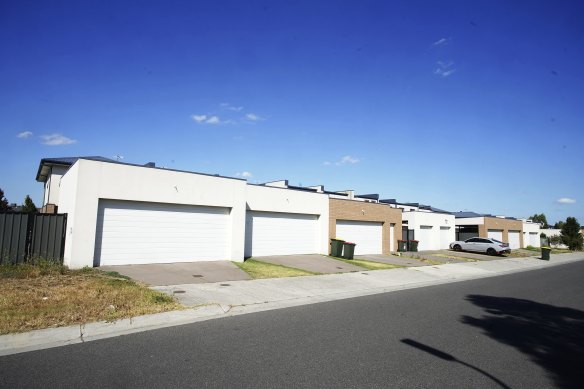 The City of Hume said the code is producing homes that detract from the public realm, such as this row of townhouses in Craigieburn with no place for trees.   