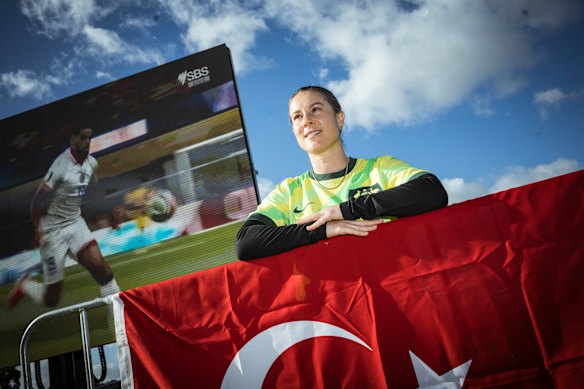Former Olympian and Matilda Selin Kuralay attended Sunday’s broadcast of the Australia versus Turkey match.