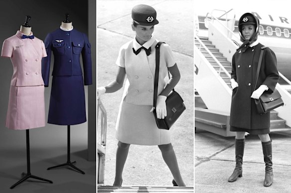 The Air France summer and winter uniforms for flight attendants designed by Cristobal Balenciaga in 1968.