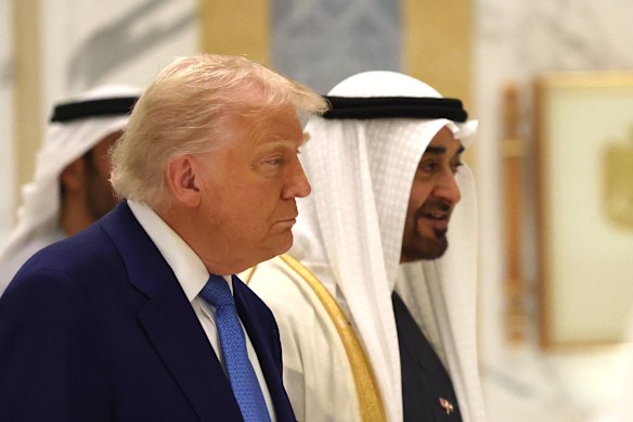 Asking for a little help from his friends: UAE President Sheikh Mohamed bin Zayed Al Nahyan with Donald Trump.