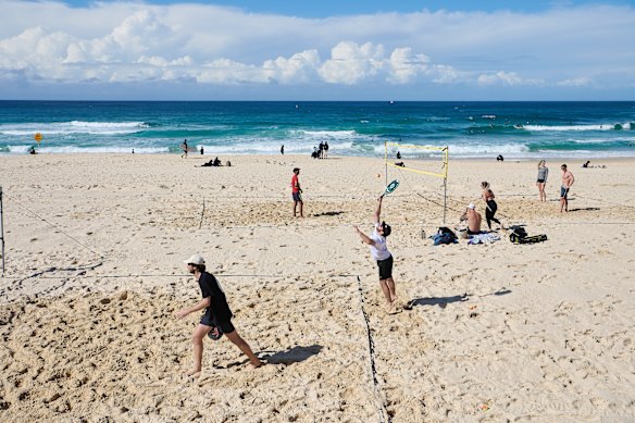 Fun in the sun on Bondi Beach as the rainy weather lifts on Saturday.