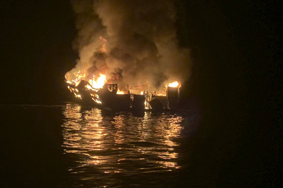 The dive boat was engulfed in flames off Santa Cruz harbour.