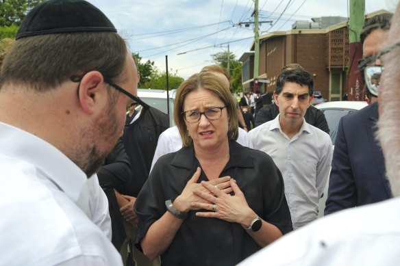 Victorian Premier Jacinta Allan outside the Adass Israel synagogue after it was destroyed in December 2024.