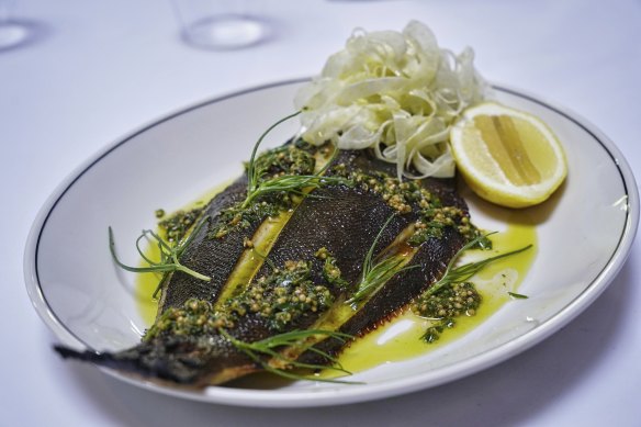 Fish of the day (flounder on this occasion) dressed with salmoriglio.
