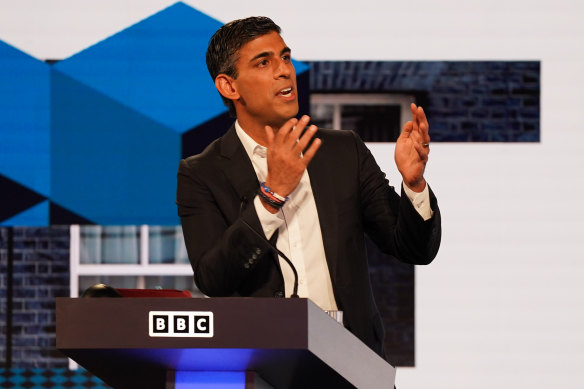 Defending his family’s wealth: Rishi Sunak during the debate. 