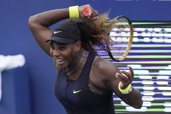 Serena Williams watches a shot to Arantxa Rus, of the Netherlands, during the second round at the Western & Southern Open.