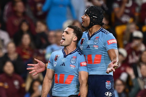 Nathan Cleary scores NSW’s second try.
