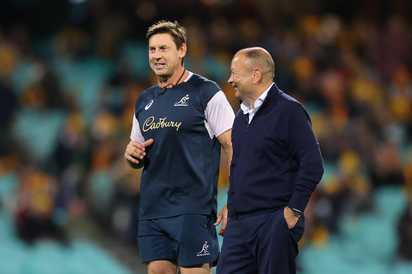 Wallabies attack coach Scott Wisemantel with England coach Eddie Jones at the SCG.