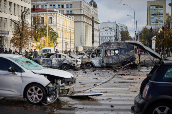 The streets of Kyiv after a missile attack.