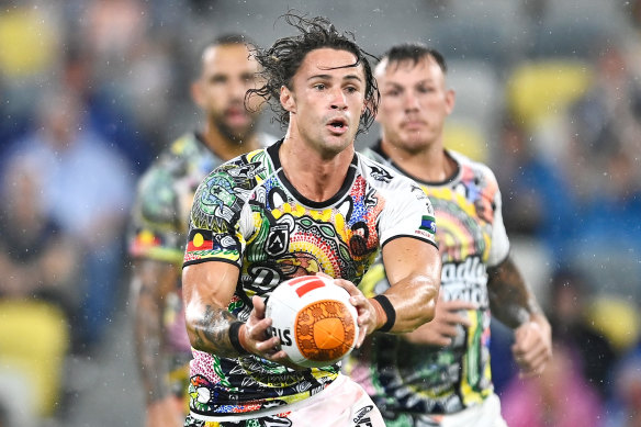 Nicho Hynes runs the ball during the NRL All-Stars clash.