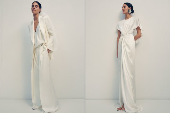 Tradition, with a twist ... two pieces from Bianca Spender’s debut bridal collection. 