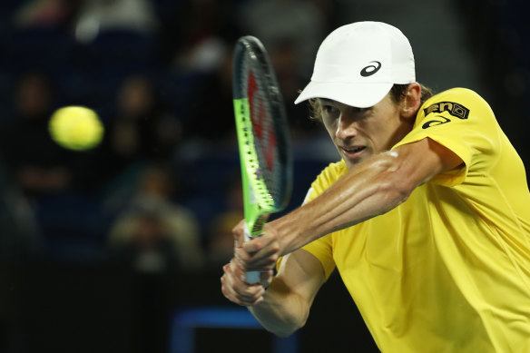 Alex de Minaur in action on Wednesday night. 