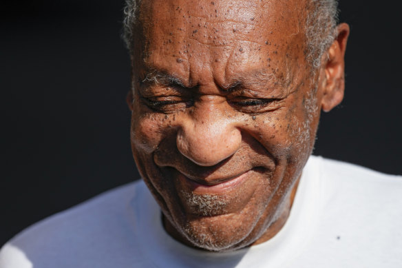 Bill Cosby reacts outside his home after being released from prison. 