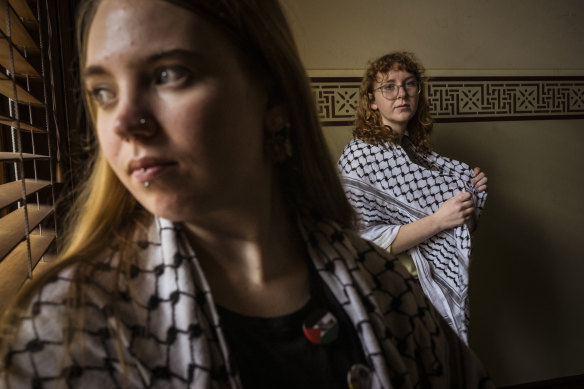 Lucy and Ella are friends and former  workers at Black Star Pastry. They were sacked after wearing keffiyehs in solidarity with Palestine.