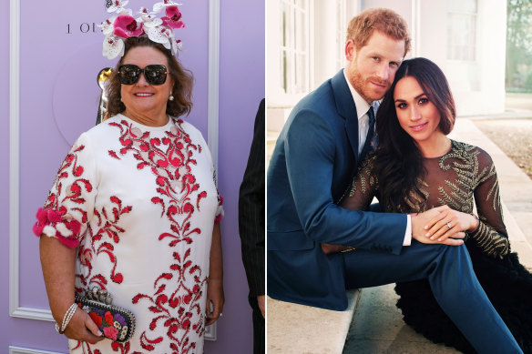 Gina Rinehart (left) reportedly tried to buy troubled fashion brand Ralph & Russo, which made Meghan, Duchess of Sussex’s engagement dress.