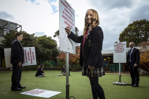 Students at Catholic Regional College in Sydenham preparing for the return to school in 2020. 