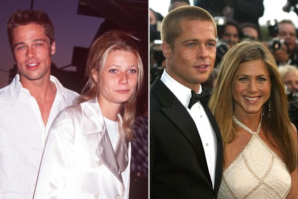 Brad Pitt with Gwyneth Paltrow in the mid-1990s (left) and with Jennifer Aniston in the early 2000s.