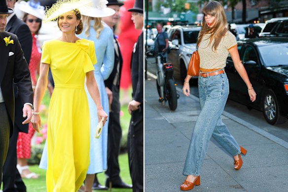 Accessory queens ... Catherine, Princess of Wales, at Ascot (left) and pop princess Taylor Swift.