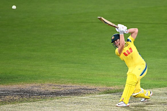 Georgia Voll of Australia hits a boundary.