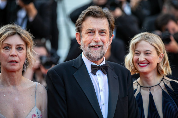 Film director Nanni Moretti on the red carpet at the Cannes Film Festival in July for Three Floors, with actors Margherita Buy, left, and Alba Rohrwacher.