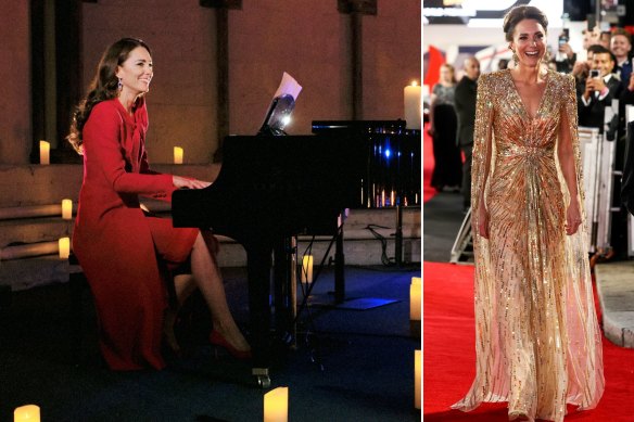 Hits of 2021: The Duchess of Cambridge in Catherine Walker at Westminster Abbey and in Jenny Packham and the London premiere of No Time To Die.