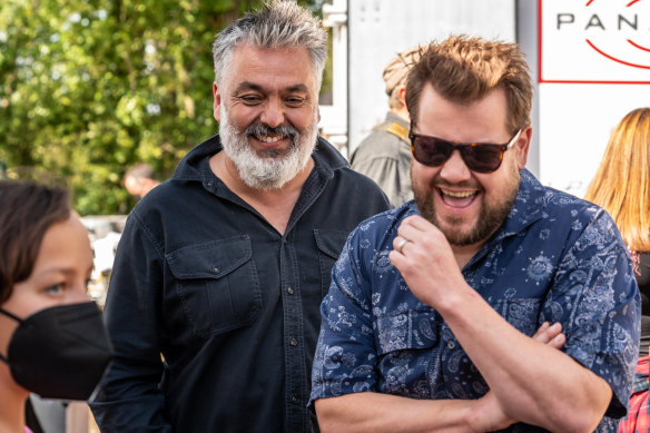 Mammals writer Jez Butterworth with star James Corden.