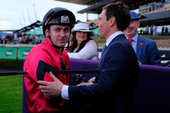 Adam Farragher with assistant trainer Johann Gerard-Dubord.
