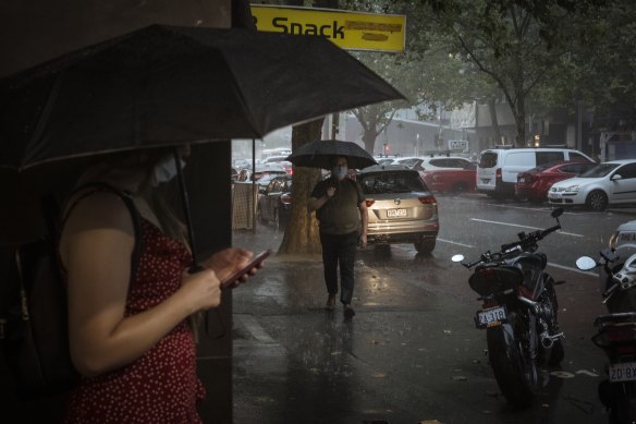 Torrential rain and thunderstorms hit Melbourne’s CBD on January 28.