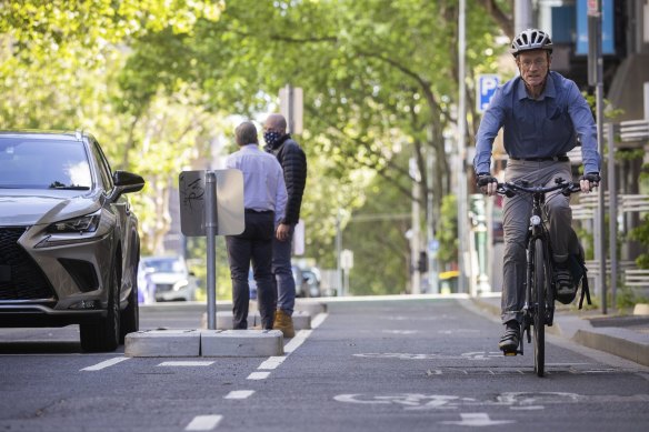 A new bike lane on Exhibition Street.