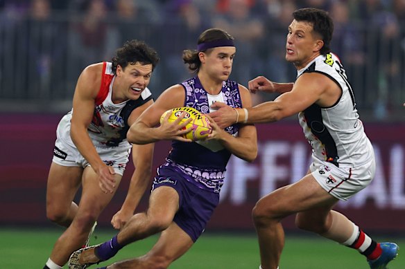 Murphy Reid is one of the Dockers’ stand-out players, and will be key to their battle with Brisbane next weekend.