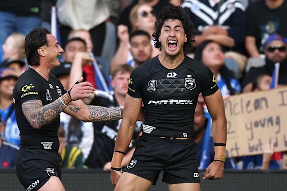 Casey McLean scores a crucial try for the Kiwis.
