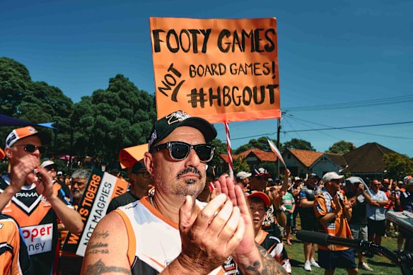 Wests Tigers fans protest the removal of the club’s independent directors in December.