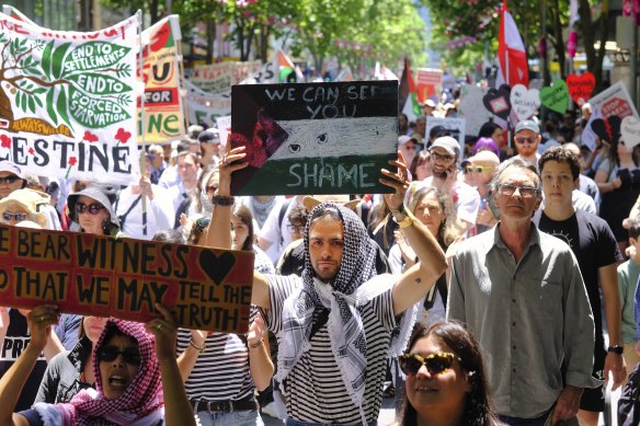 Pro-Palestinian protesters march through Melbourne’s CBD on December 8.