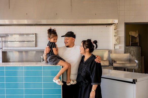 Jacob D’Vauz and Anisha Halik of Gwelup Fish and Chips with their daughter Naia. 