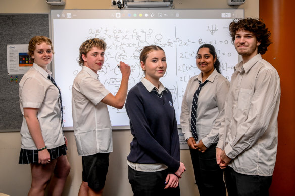 John Monash Science School students Madeleine Carter, Tommy James, Mikayla Glassford, Amrita Kaur and Oisin O’Donoghue.