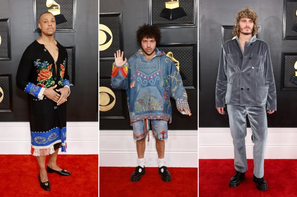 From left: Davone Tines, Benny Blanco, Rutger van Woudenberg on the Grammys red carpet.