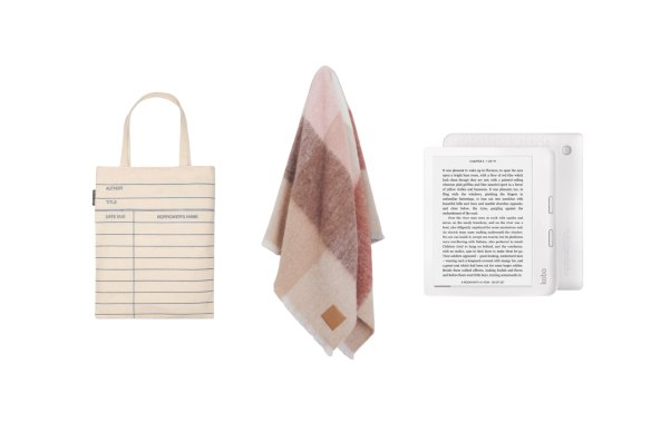 “Library Card” tote bag; Throw; “Libra 2″ eReader.