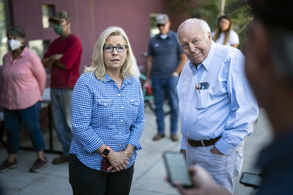 Republican Liz Cheney and her father, former vice president Dick Cheney, in 2022.