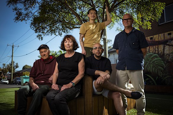 David Hedger, Elizabeth Hedger and Steve Khoury (seated), as well as Ming Kang Chen and Craig Smith (standing), are concerned about the activity centres planned for Melbourne’s inner west.