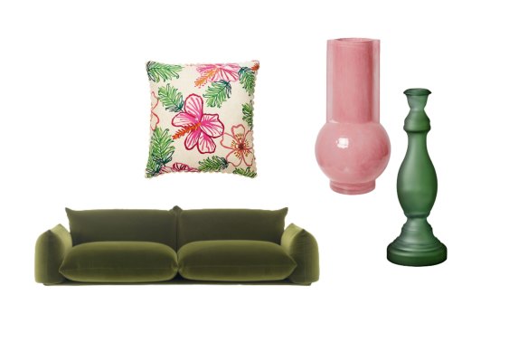 “Marenco” sofa; “Aloha” cushion; “Milky” vase; “Rio” candle holder.