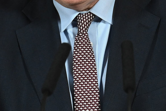 Boris Johnson wore a tie covered in fish to announce the Brexit deal.