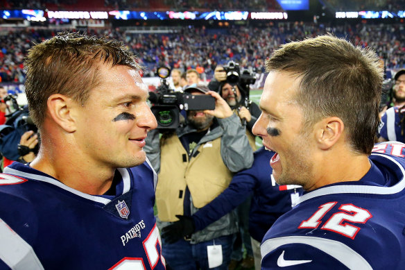 Rob Gronkowski and Tom Brady spent almost a decade together in Boston, winning three Super Bowls.
