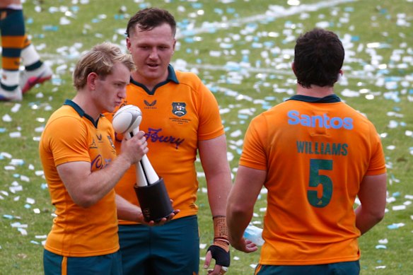Max Jorgensen celebrates after Australia’s win over Argentina.
