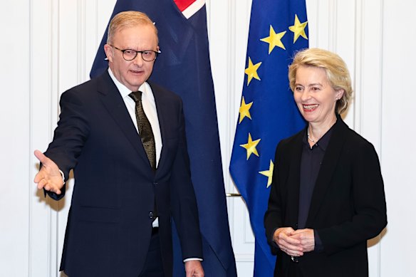 Prime Minister Anthony Albanese meets European Commission President Ursula von der Leyen in Rome.